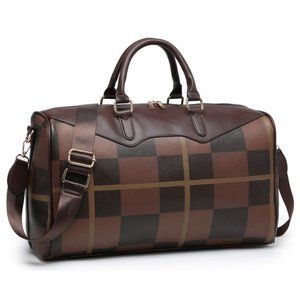 Plaid Check Overnight Bag Coffee and Coffee
